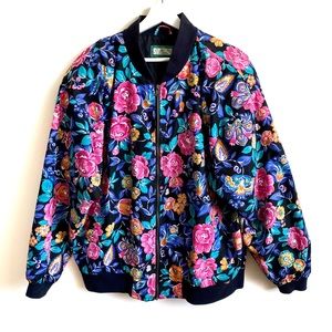 Vintage floral women’s multicolour bomber jacket oversized 80s 90s streetwear
